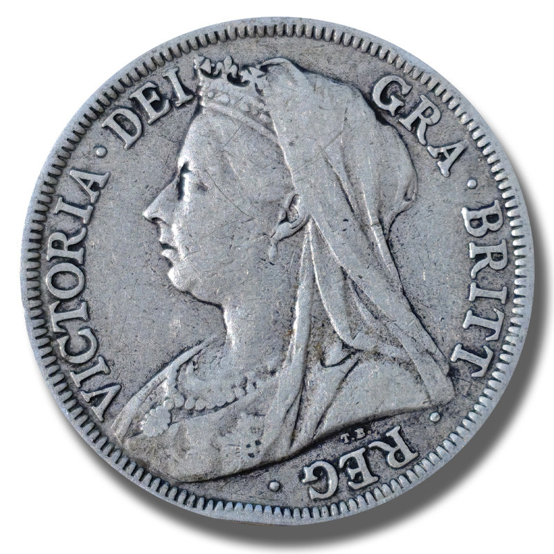 1900 United Kingdom Victoria Veiled Head Half Crown Silver Coin